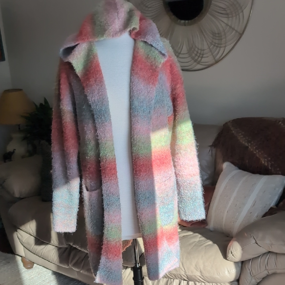 Colorful L/XL Women's Hooded Sweater Duster